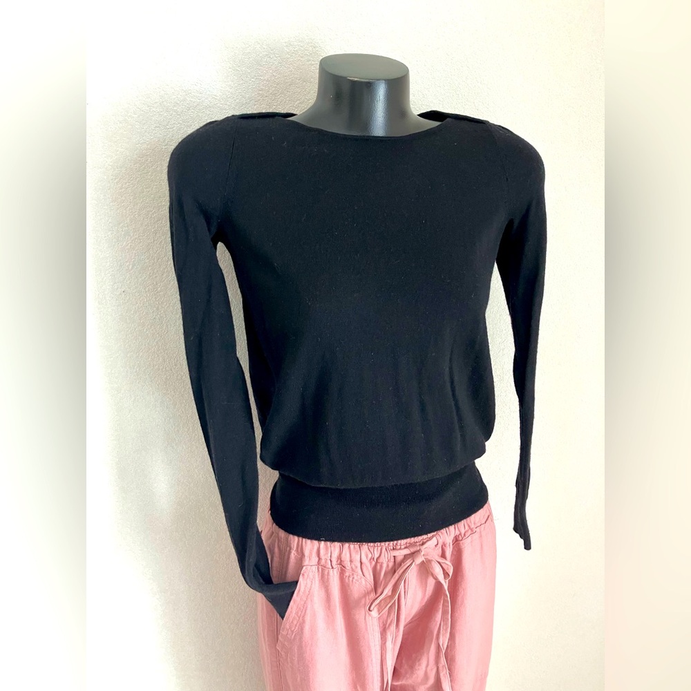womens BLACK stylish 100% merino WOOL SWEATER by CLUB MONOCO - Very CLASSY! XS/S